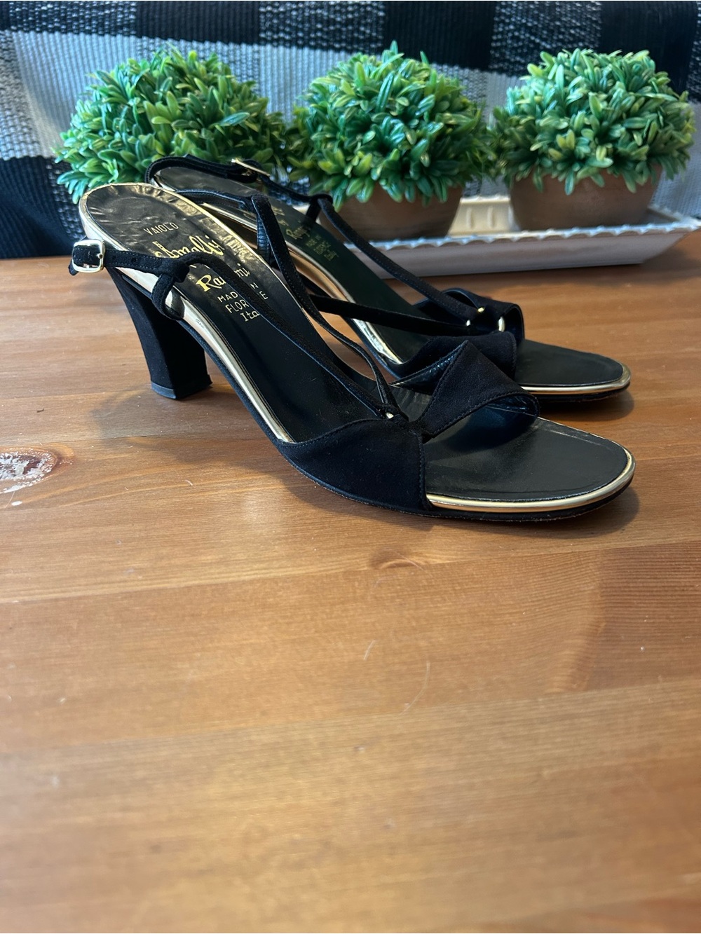 Vintage Vaiolo Amalfi Rangoni Black Slingback Shoes Size 8 Florence Italy